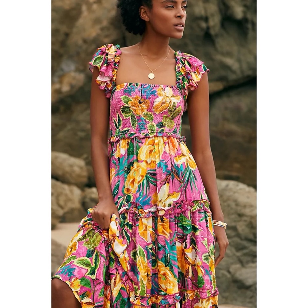 PQ Swim x Anthropologie Floral Tiered Summer Maxi Dress